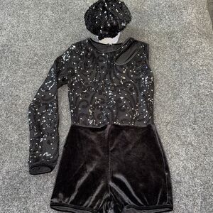 Black Sequined Velor Dance Outfit Size XLC One Size